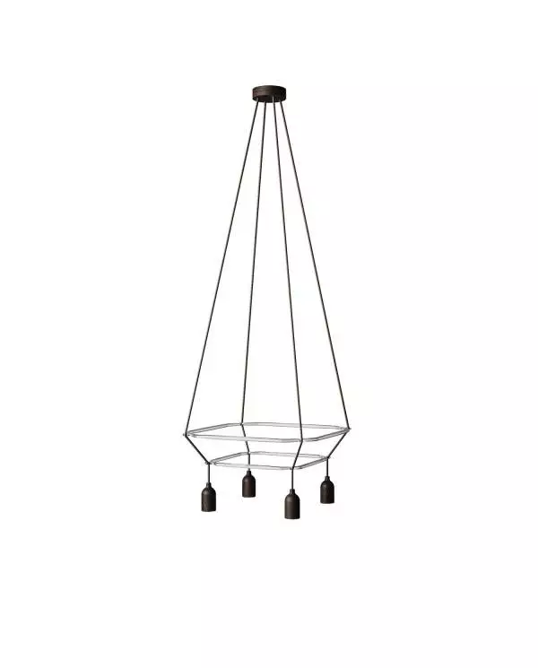 4 Pendels dubbele Cage incl. gedeukte Globe Lamp