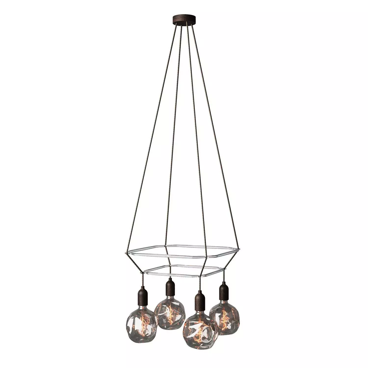 4 Pendels dubbele Cage incl. gedeukte Globe Lamp