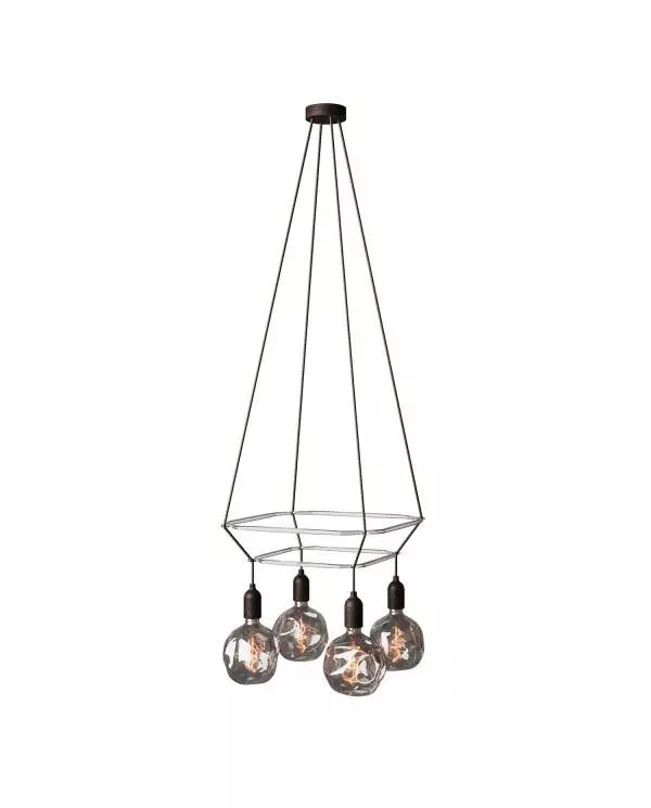 4 Pendels dubbele Cage incl. gedeukte Globe Lamp