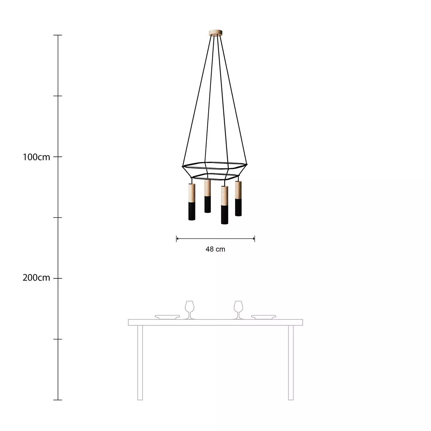 4 Pendels dubbele Cage Tub-E14 Split color Lamp