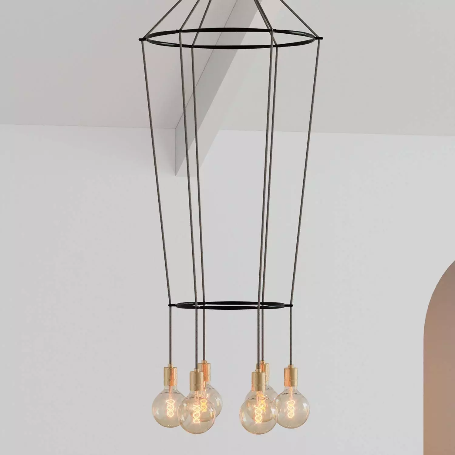 6 Pendels dubbele Ring Cage Globe Lamp