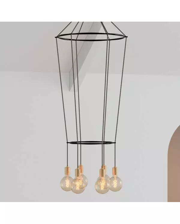 6 Pendels dubbele Ring Cage Globe Lamp