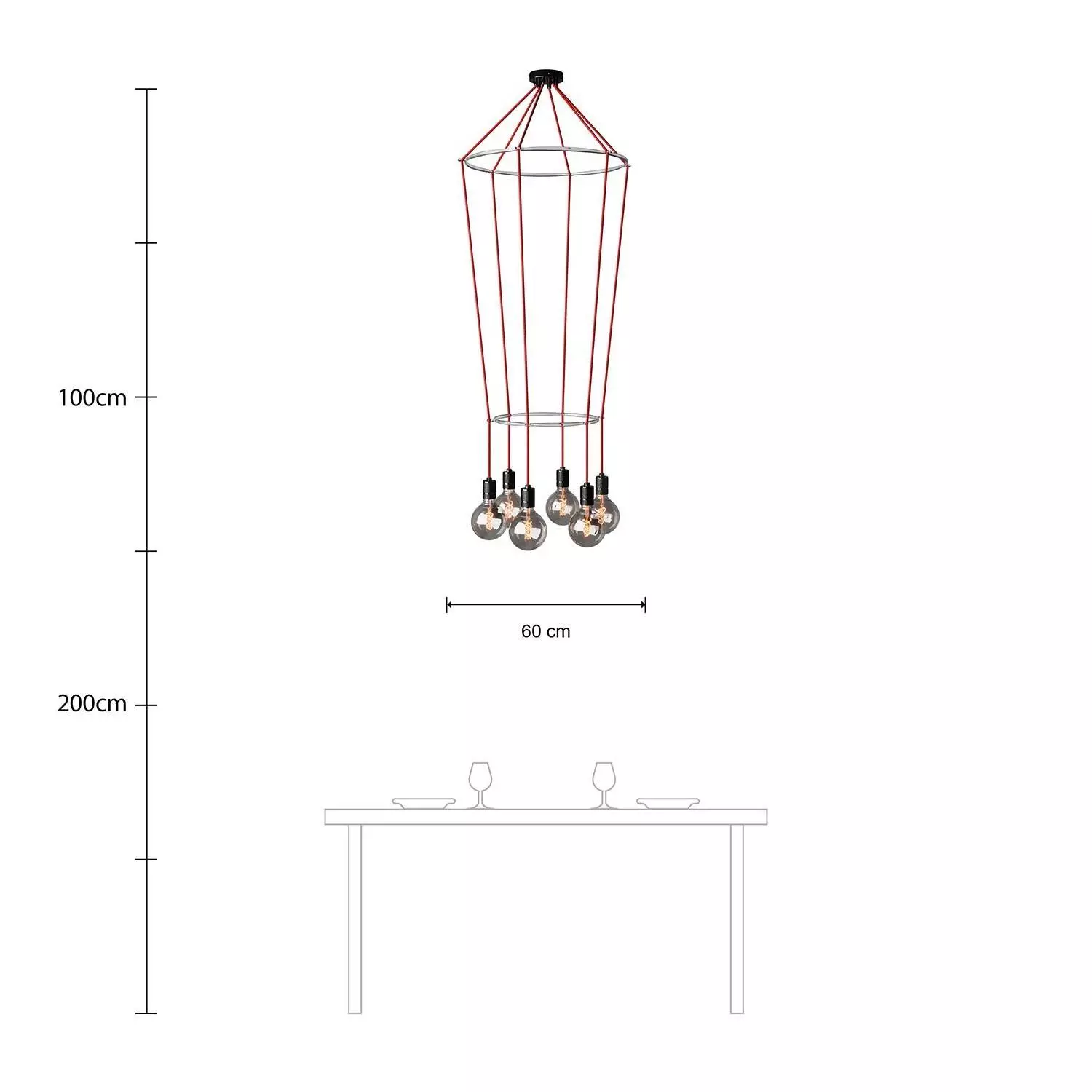 6 Pendels dubbele Ring Cage Globe Lamp