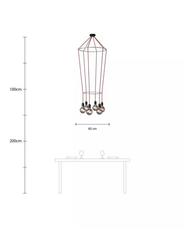 6 Pendels dubbele Ring Cage Globe Lamp