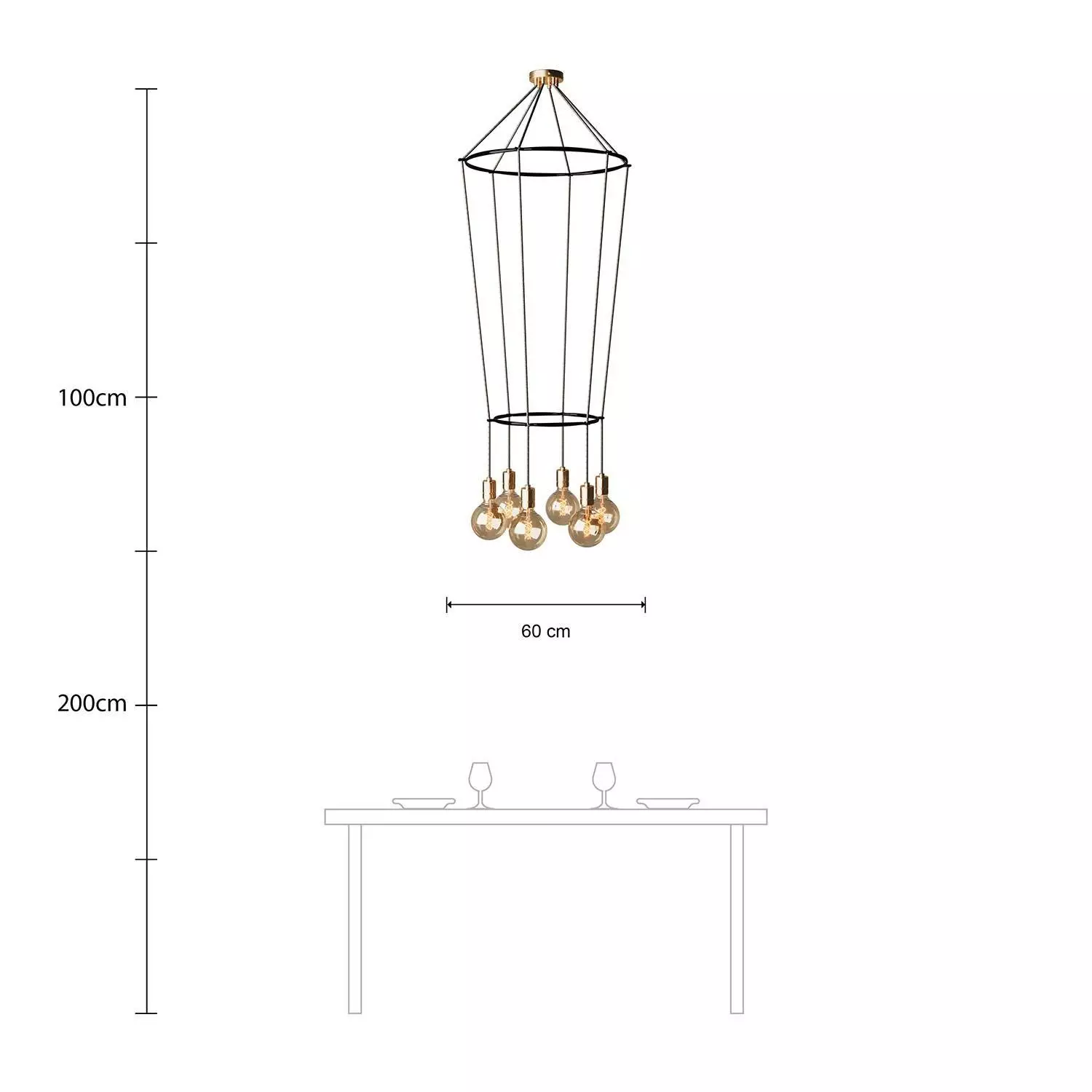 6 Pendels dubbele Ring Cage Globe Lamp