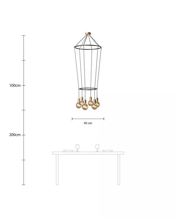 6 Pendels dubbele Ring Cage Globe Lamp