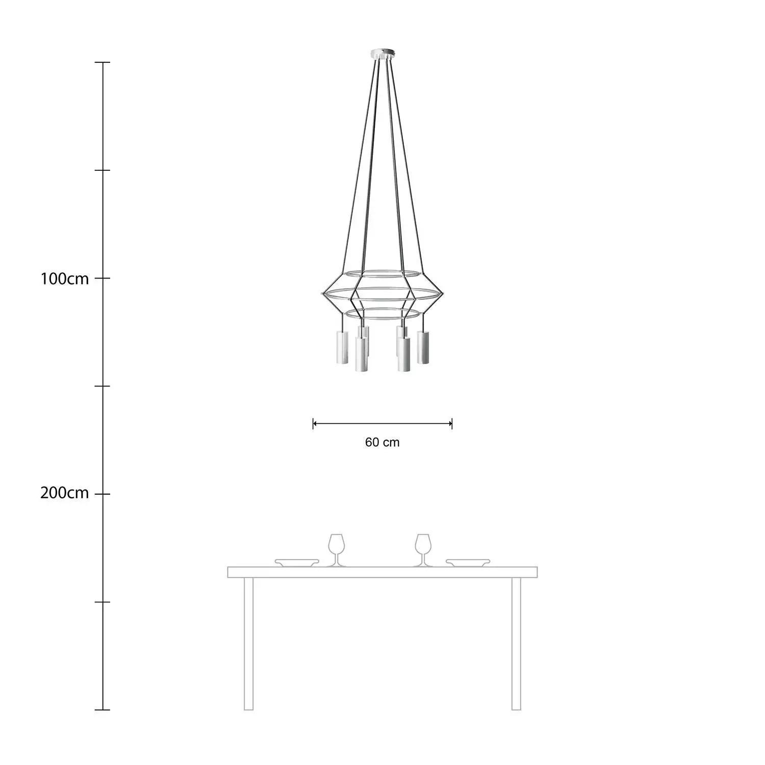 4 Pendels 3 Ringen Cage Tub-E14 Lamp